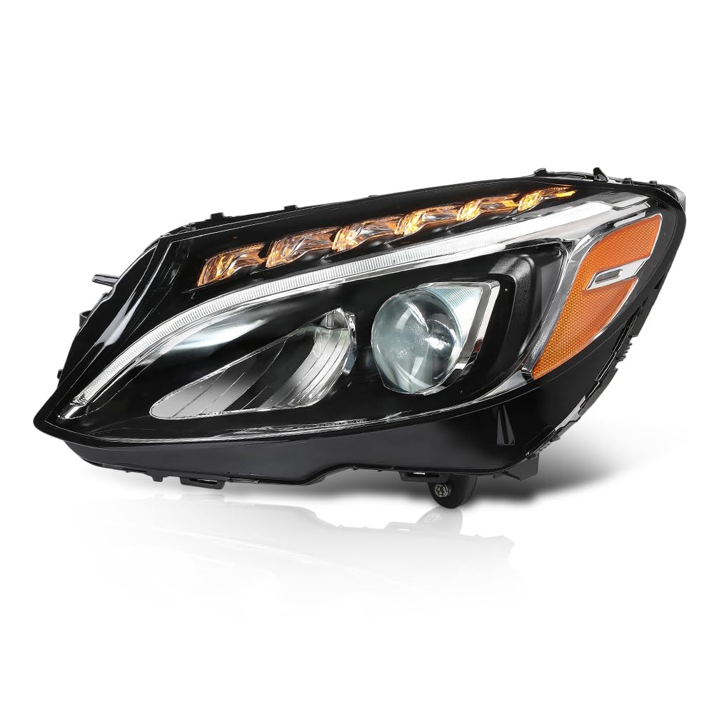 G-PLUS LED Headlight Left Driver Side Compatible with Benz C-Class C300 W205 2015 2016 2017 2018 205906770364, MB2502227 Black