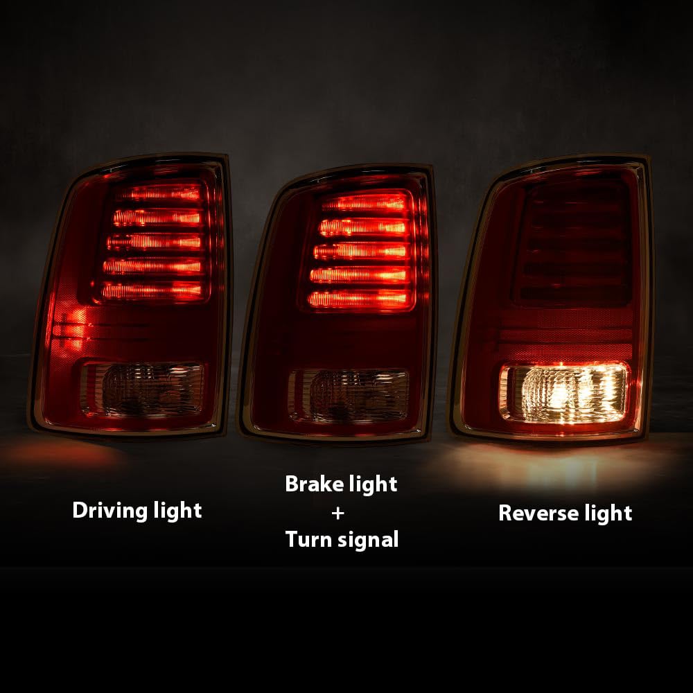 G-PLUS LED Tail Lights Assembly Compatible with Dodge Ram 1500 2013-2018, Fit Dodge Ram 2500 3500 2014-2018, Left & Right Rear Brake Lamp, Clear/Red Lens, CH2800203C, CH2801203C