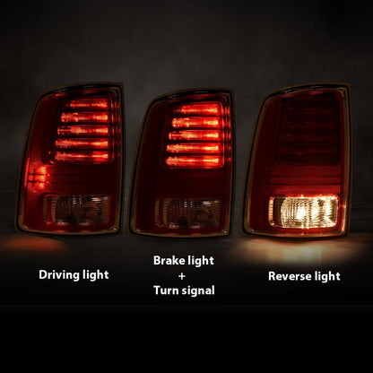 G-PLUS LED Tail Lights Assembly Compatible with Dodge Ram 1500 2013-2018, Fit Dodge Ram 2500 3500 2014-2018, Left & Right Rear Brake Lamp, Clear/Red Lens, CH2800203C, CH2801203C