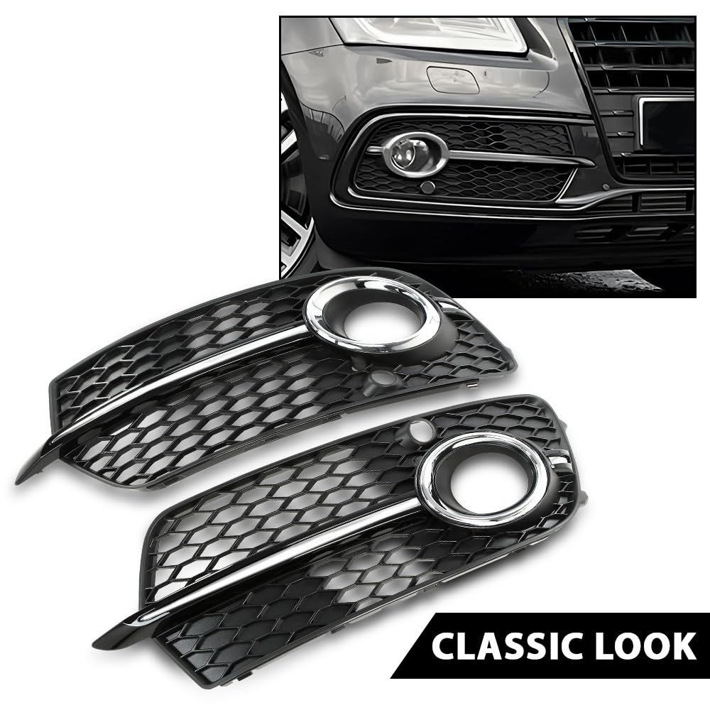 G-PLUS Front Bumper Fog Light Covers Grille Bezel Pair Compatible with Audi Q5(8R) MK1 2013-2017 AU1038123, AU1039123, 8R0807682JBJI, 8R0807681MBJI, AD8222133, AD8222134