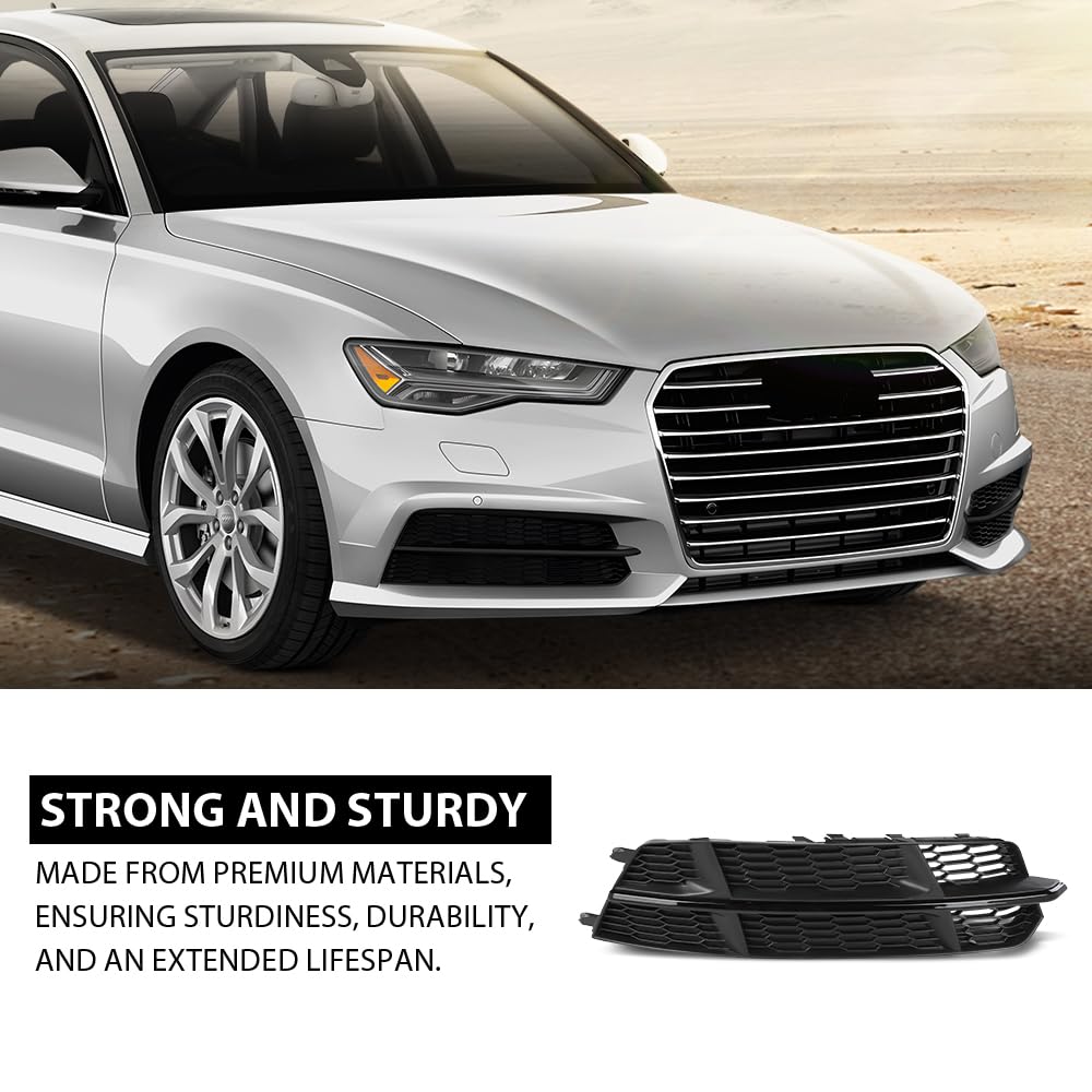 G-PLUS Pair Front Front Fog Light Grille Cover, Compatible with Audi A6 / A6 Quattro / S6 S-Line 2016 2017 2018, Left Driver & Right Passenger Side 2PCS, 4G0807648B, 4G0807647B