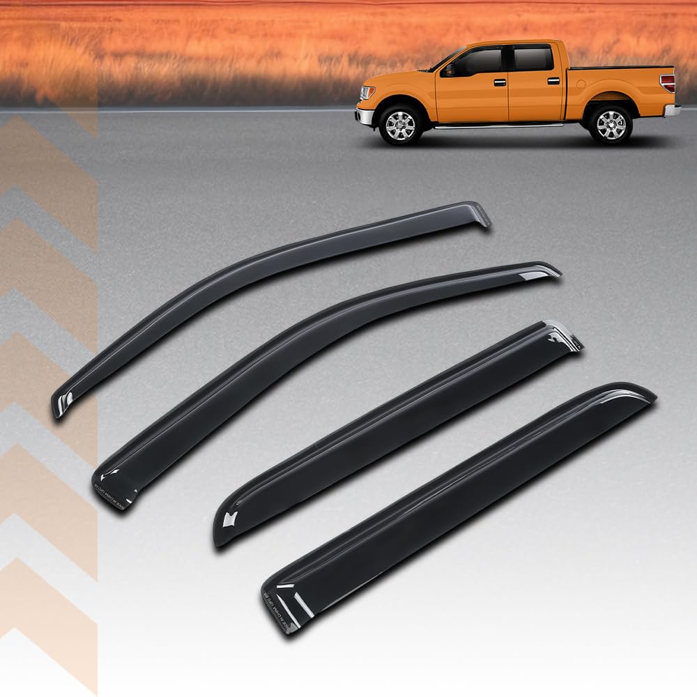 G-PLUS Out-Channel Mount Ventvisor Window Deflectors Compatible with Ford F150 SuperCrew Crew Cab 2009-2014 Fit Ford F150 SVT Raptor SuperCrew Cab 2010-2014 4 PCS Smoky
