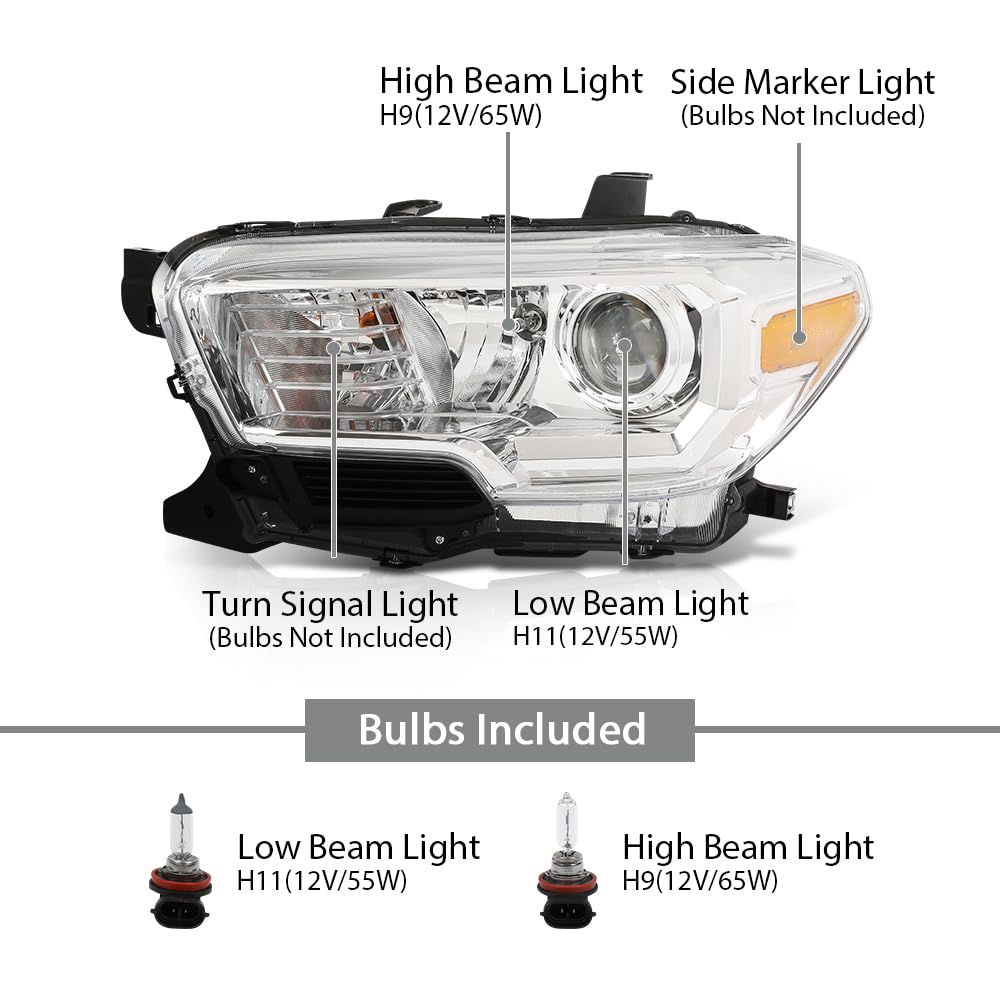 G-PLUS Headlights Assembly Compatible with Toyota Tacoma 2016-2022, Headlamps w/o LED DRL,Left & Right Clear Lens Chrome Housing Amber Reflector,faros delanteros TO2502242, TO2503242