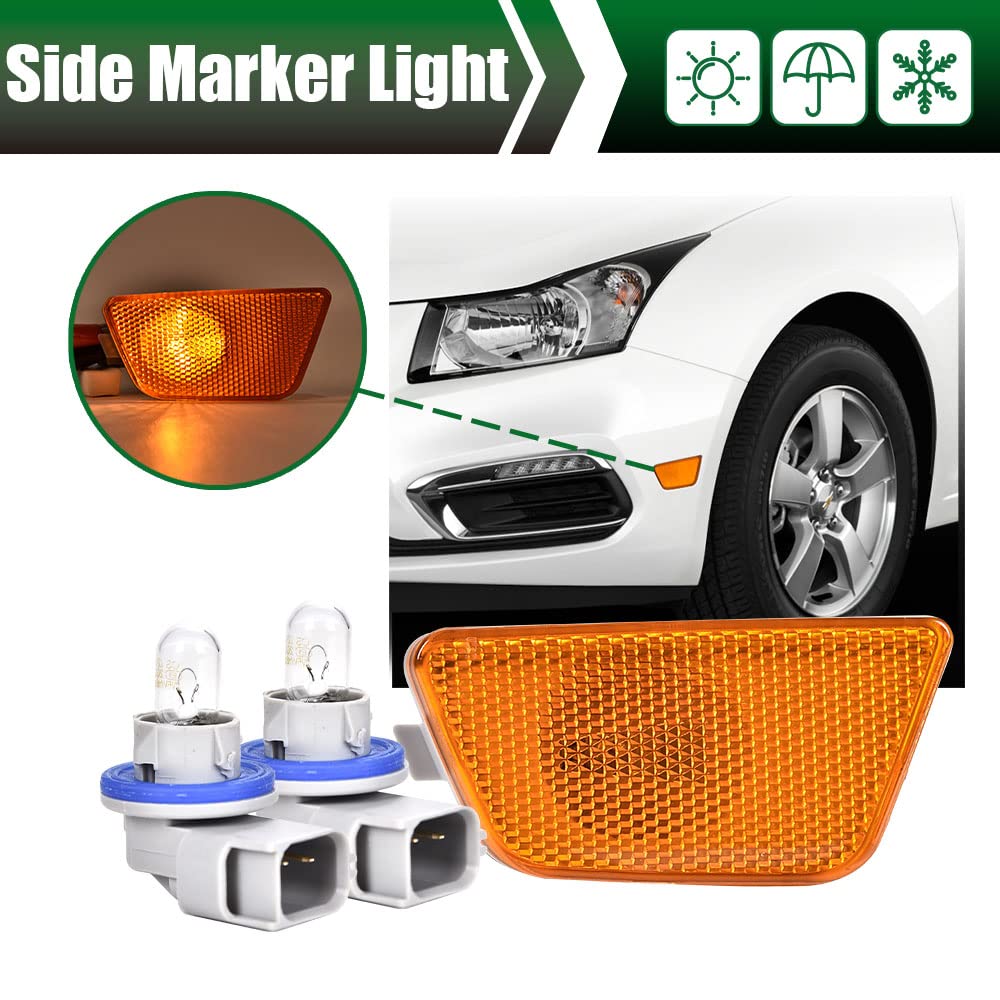 G-PLUS Front Bumper Mounted Side Marker Light Assembly Compatible With 2014-2015 Cruze Diesel/2016 Cruze Limited/2011-2015 Cruze (Driver & Passenger Side)