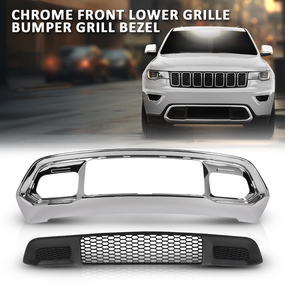 G-PLUS Front Lower Grille & Bumper Grill Bezel Chrome Compatible with Jeep Grand Cherokee 2017-2022 5ZM53SZ0AA