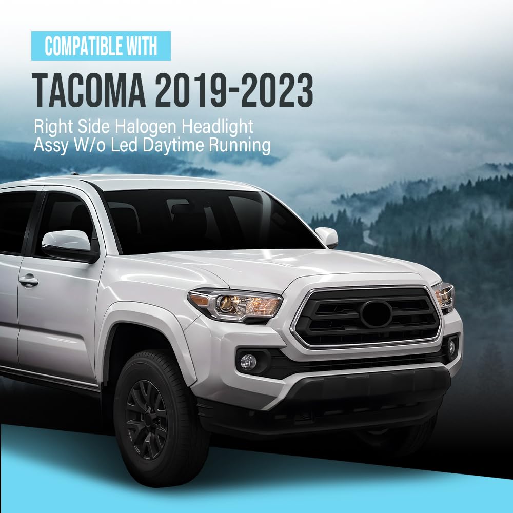 G-PLUS Headlight Assembly Right Side Compatible with Toyota Tacoma SR5 Crew Cab/Extend Cab Pickup 2019-2023 White and Black