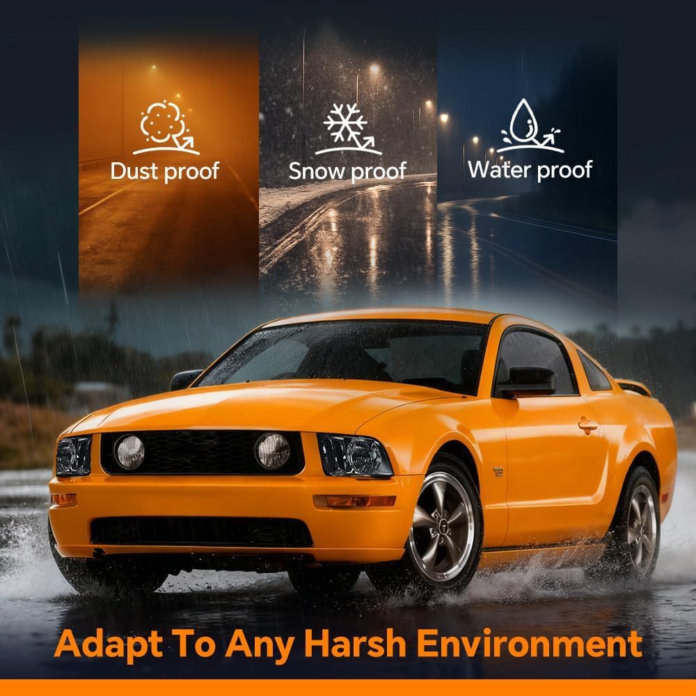 G-PLUS Headlights Assembly Compatible with Ford Mustang 2005-2009 4R3Z13008AA 4R3Z13008AB Bumper Headlamps Left & Right Smoky Lens Chrome Housing Amber Reflector faros delanteros