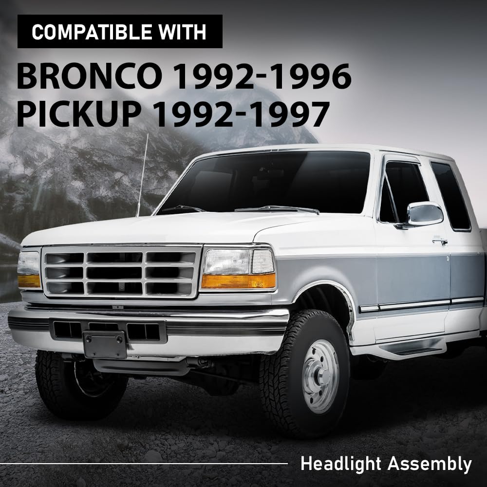G-PLUS 6PCS Set Headlights Assembly Front Headlamp Corner/Side Signal Lights Compatible with Ford Bronco F150 1992-1996, Fit Ford F250 F350 1992-1997 FO2521114, FO2550110, FO2551108, FO2520116