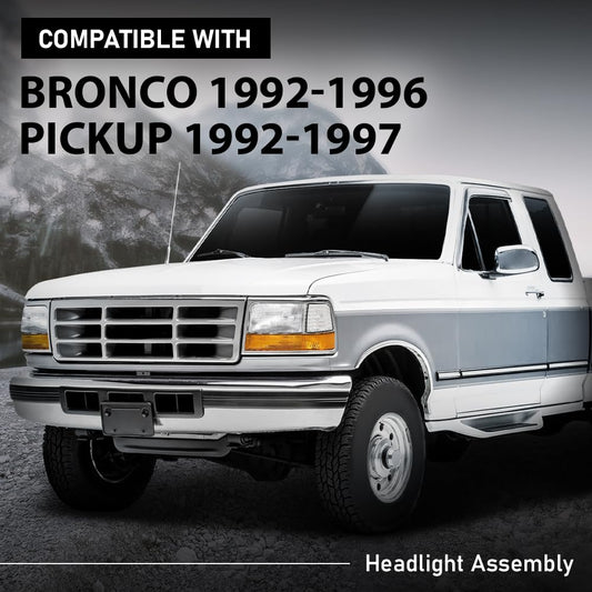 G-PLUS 6PCS Set Headlights Assembly Front Headlamp Corner/Side Signal Lights Compatible with Ford Bronco F150 1992-1996, Fit Ford F250 F350 1992-1997 FO2521114, FO2550110, FO2551108, FO2520116