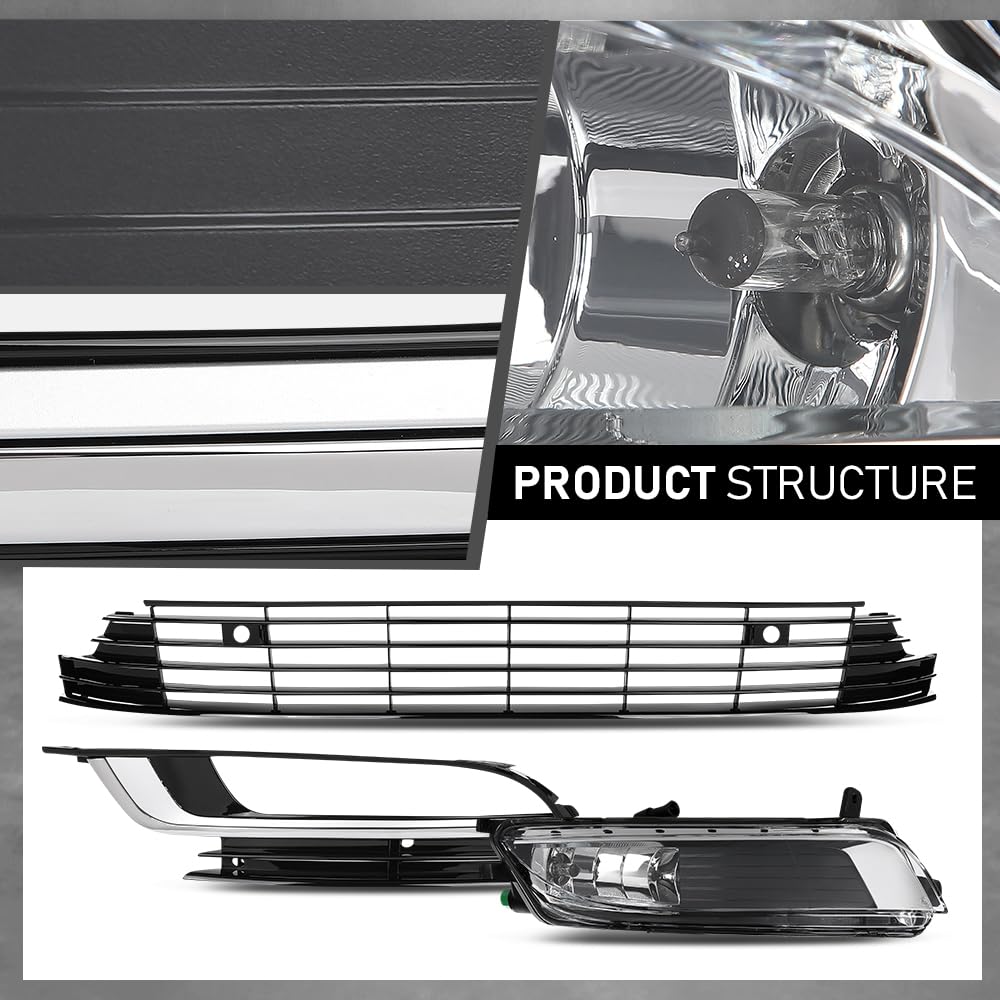 G-PLUS Front Bumper Grille & Fog Lights & Fog Lamp Covers Set 5PCS, Compatible with Volkswagen CC 2013-2017, VW2592125, 3C8941700, 3C8 854 661