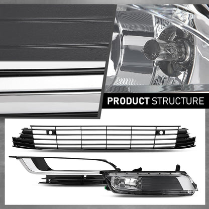 G-PLUS Front Bumper Grille & Fog Lights & Fog Lamp Covers Set 5PCS, Compatible with Volkswagen CC 2013-2017, VW2592125, 3C8941700, 3C8 854 661
