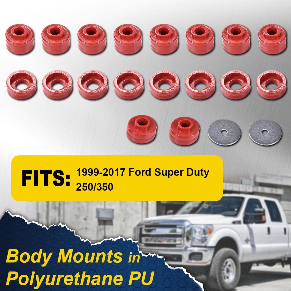 G-PLUS Body Mounts in Polyurethane PU Compatible With 1999-2017 F250 F350 Super Duty 2WD/4WD,Body Cab Mounts Bushings Kit (Red)