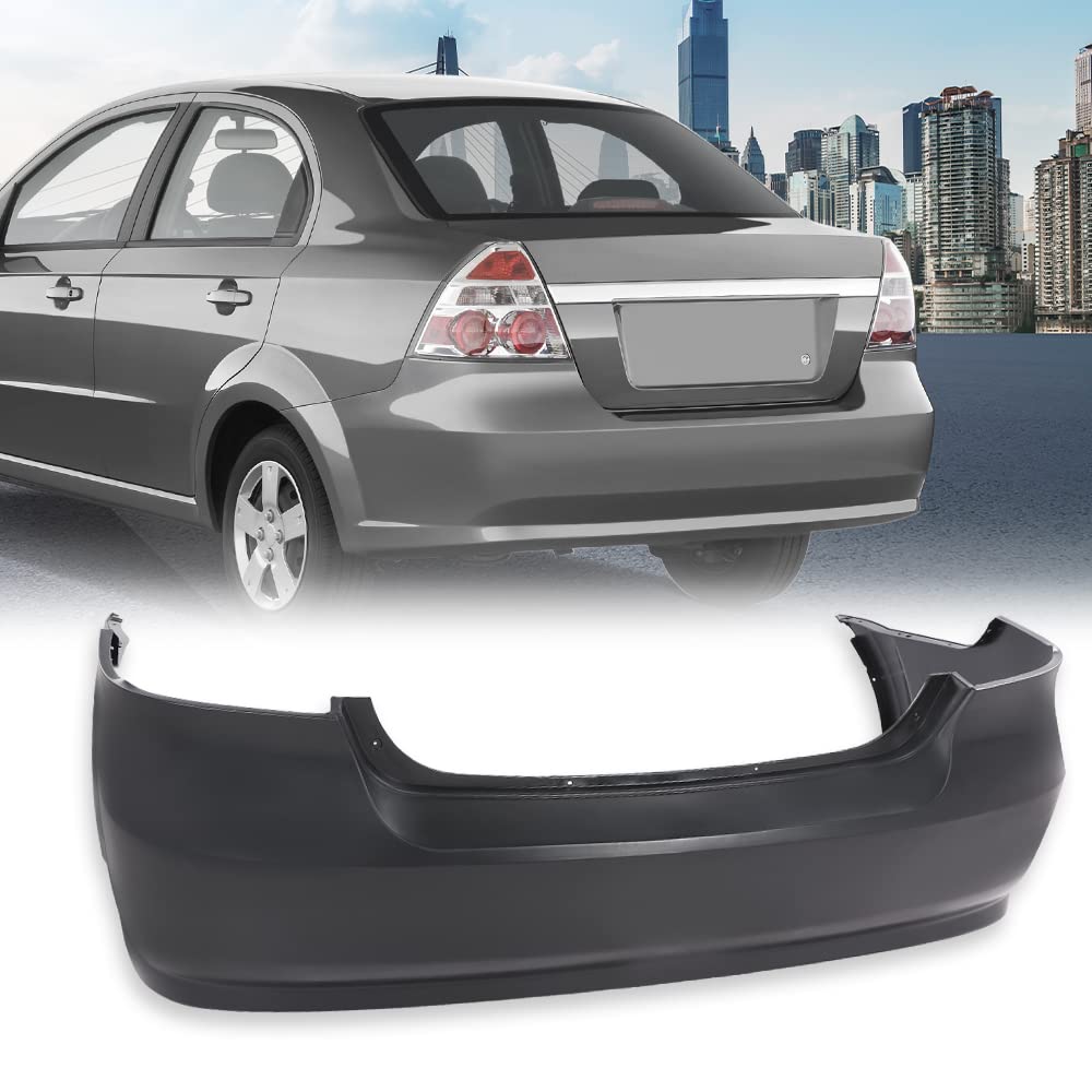 G-PLUS Rear Bumper Cover Compatible with Chevy Aveo Sedan LS LT 4Door 2007 2008 2009 2010 2011 Primed Black Bumper Cover 95978858 GM1100791