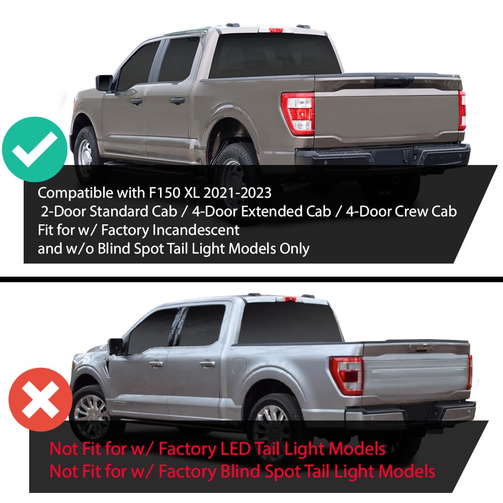 G-PLUS Tail Light Brake Lamp w/o Bulb Left Driver Compatible with Ford F150 XL 2021-2023,Fit w/Factory Incandescent and w/o Blind Spot Tail Light Models Only Luces TraserasAssembly