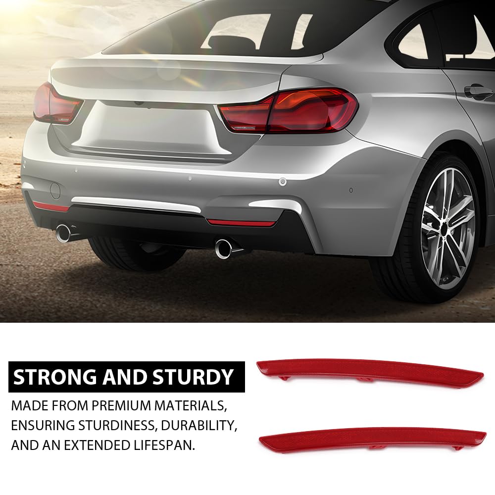 G-PLUS Pair Rear Bumper Reflector, Compatible with BMW 4-Series 428i 430i 435i 440i 2014-2020 with M Package, LH Driver & RH Passenger 2PCS, BM1184107, BM1185107