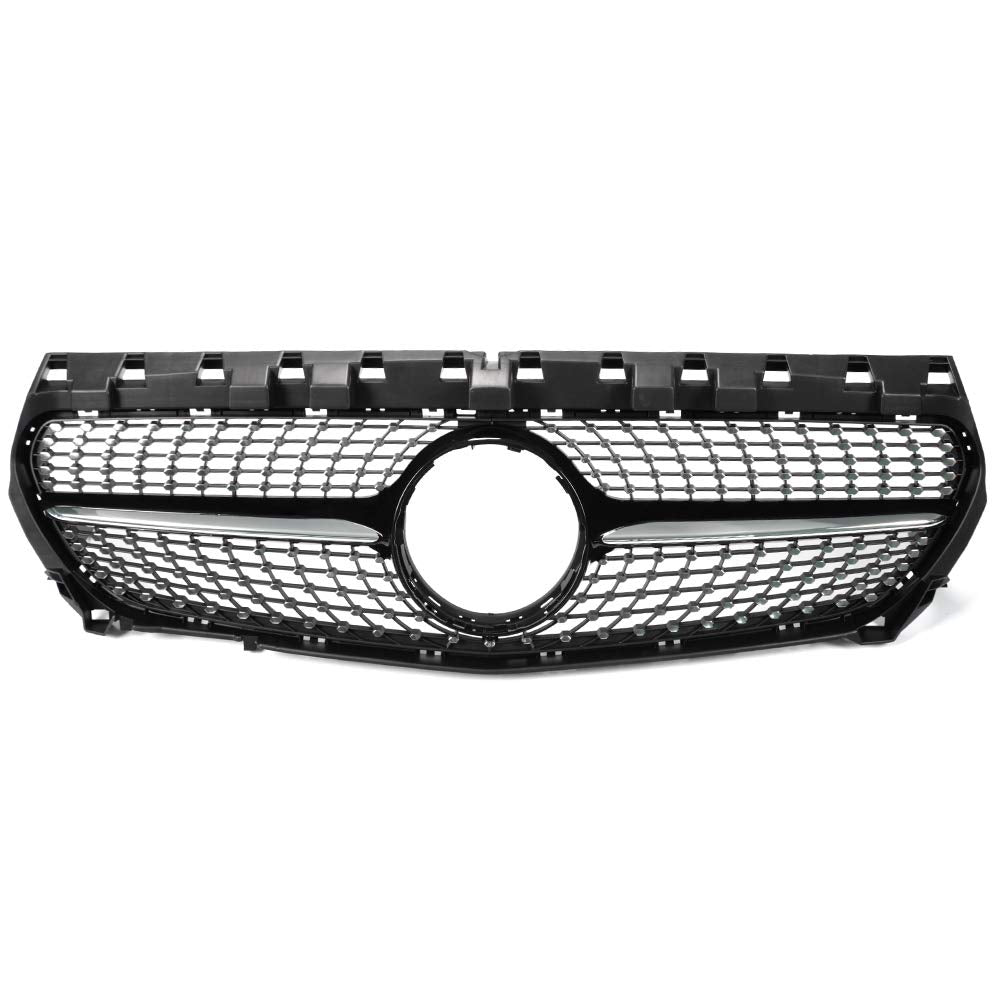 Compatible with W117 CLA Class CLA180 CLA200 CLA250 CLA260 CLA45 AMG 2014 2015 2016 Front Diamond Style Bumper Grille Upper Hood Grill Trim Shell Chrome Black