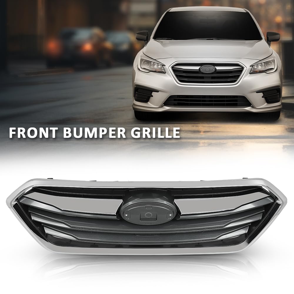 G-PLUS Front Bumper Grille Grill Assembly Black Shell Silver Insert Compatible with Subaru Legacy 2018-2019 91121AL19A
