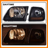 G-PLUS Headlights Assembly Compatible with Ford F150 1998-2003, Fit Ford Expedition 1997-2002 w/Corner Lamps Smoky Lens Black Housing Amber Reflector