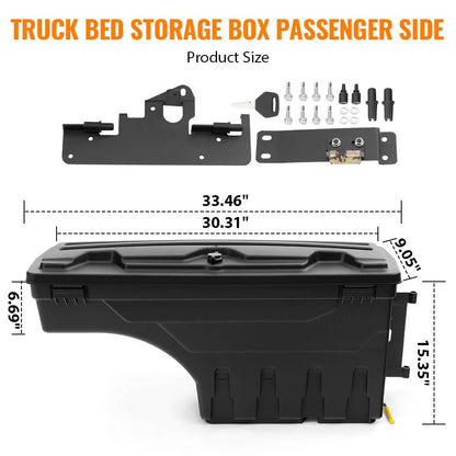 G-PLUS Truck Bed Storage Box Tool Box Right Passenger Side Compatible with 2005-2020 Toyota Tacoma,Black Rear Tool Box