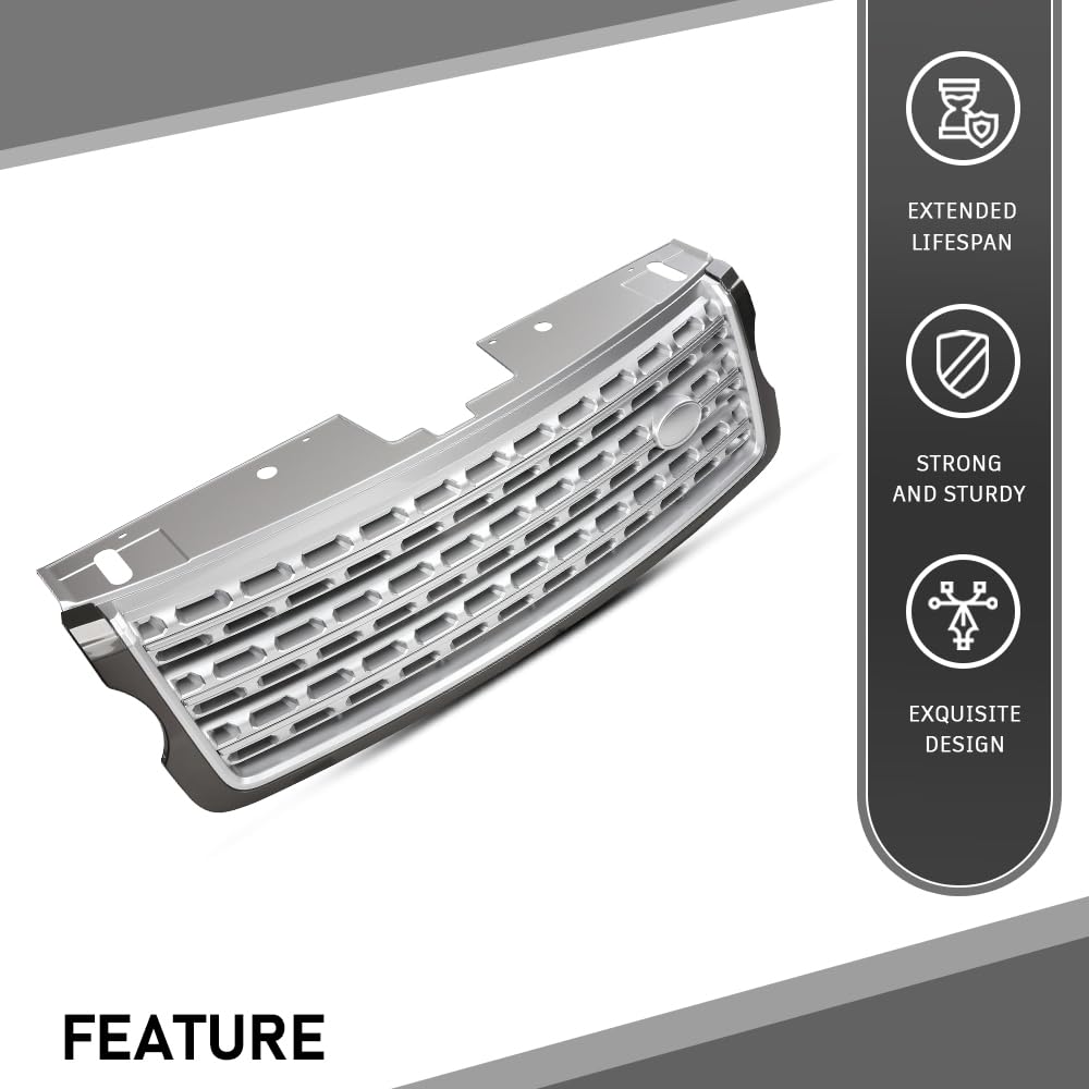 G-PLUS Front Grill Compatible with Land Rover Range Rover Vogue L405 2013 2014 2015 2016 2017 Silver Upper Grille LR055880