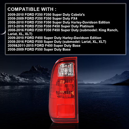 G-PLUS Tail Light Lamp w/o Bulbs Left Driver Compatible with Ford F250 F350 F450 F550 Super Duty 2008-2016 FO2800208 Red Lens Luces Traseras Faros Traseros Rear Brake Lamps Assembly