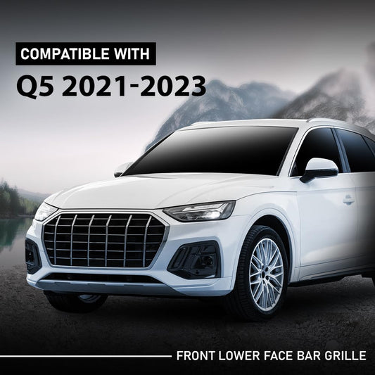 G-PLUS Front Lower Face Bar Grille Compatible with Audi Q5 2021 2022 2023 2024 80A807647G9B9, AU1036123 Black