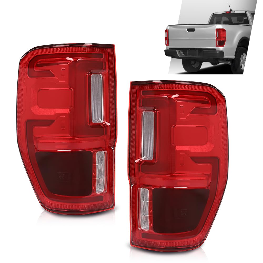 G-PLUS LED Tail Light Assembly Rear Brake Lamp w/Wiring Harness Left and Right Compatible with Ford Ranger 2019-2023 with Blind Spots Models Red Lens KB3Z-13405-G Faros Traseros Luces Traseras