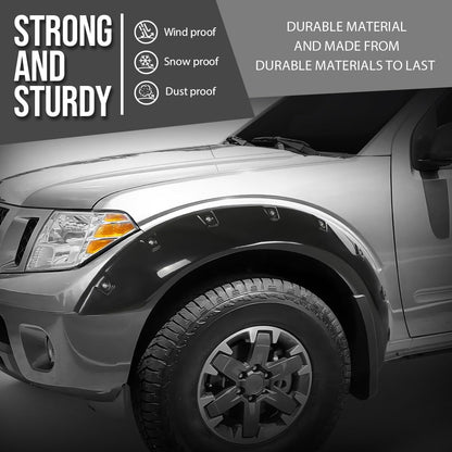 G-PLUS 4PCS Paintable Fender Flares Compatible with Nissan Frontier 2006-2020 Fit 5' Styleside Bed Fit Factory Chrome Front Bumper Black