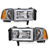 G-PLUS LED C Light Bar Headlights Assembly Fit Dodge Ram 1500 1994-2001/Fit Dodge Ram 2500 3500 1994-2002 Headlamps w/o Bulbs DRL Clear Lens Chrome Housing Amber Reflector,faros delanteros