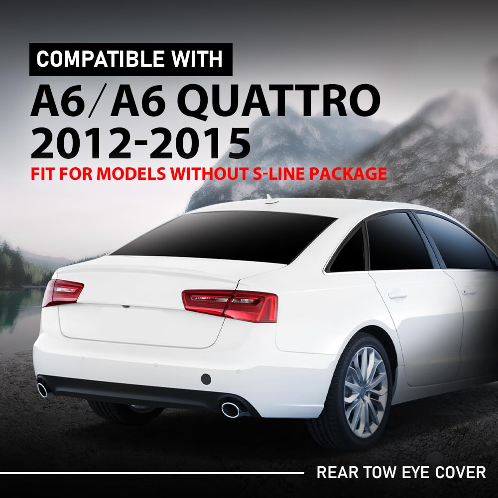 G-PLUS Rear Tow Eye Cover, Compatible with Audi A6 (submodel: Premium, Premium Plus)/ A6 Quattro 2012 2013 2014 2015, 4G5807441GRU, AU1129101