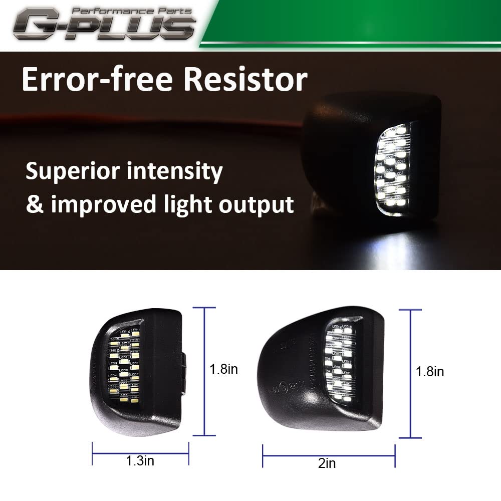 G-PLUS LED License Plate Light Compatible With 99-13 GMC Sierra 1500 2500HD 3500HD,Tag Lamp A Pair Replacement (Clear Lens)