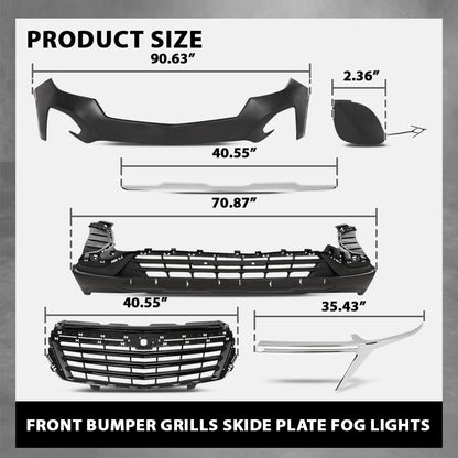 G-PLUS Front Upper + Lower Bumper Cover + Grills + Skid Plate + Fog Light + Tow Hook Compatible with Chevy Equinox 2022 2023 Front Bumper Cover Kit Grilles, Black