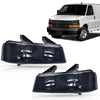 G-PLUS Headlights Assembly w/Bulbs Compatible with Chevy Express 1500 2500 3500 Van 2003-2019/Compatible with GMC Savana 1500 2500 3500 Van 2003-2019 Headlamp Smoky lens Chrome Housing Amber Reflector