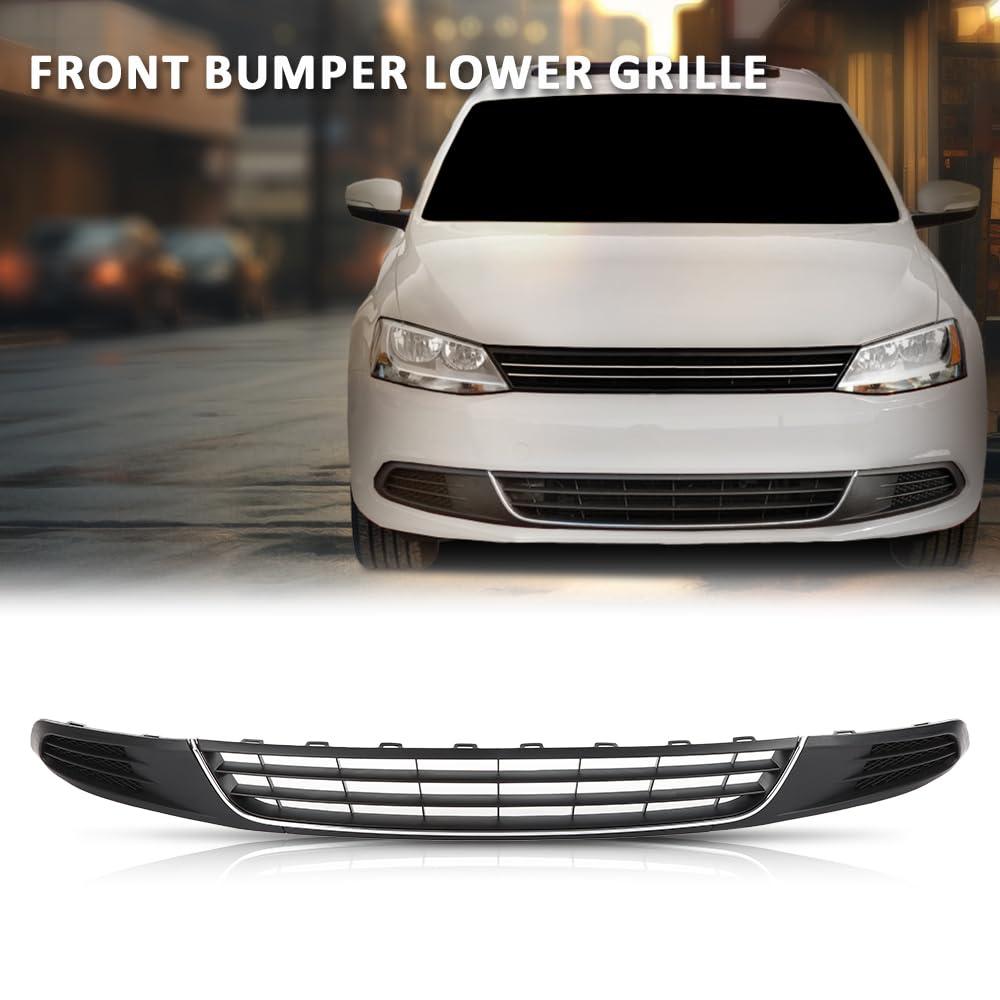 G-PLUS Front Bumper Lower Grille & Fog Light Bezel Compatible with Volkswagen Jetta Sedan 2011-2014 Black (NOT Fit any Wagon Models) 5C6853671RYP, 5C68536659B9, 5C68536669B9, VW1036120 Chrome Grill