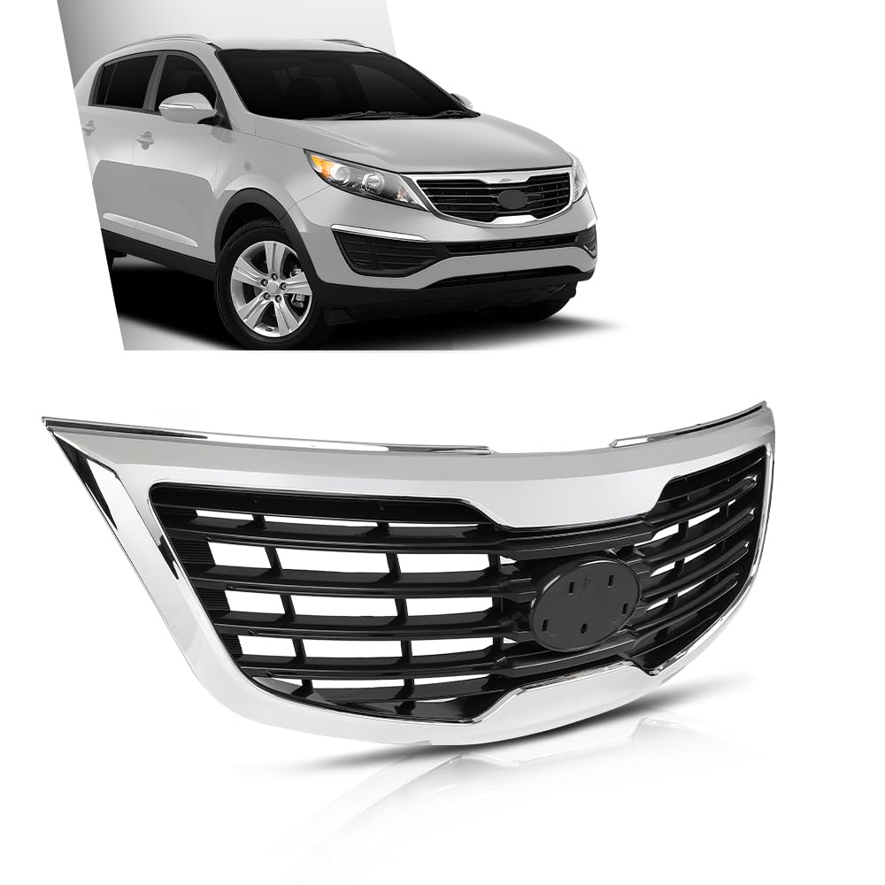 G-PLUS Front Bumper Grille with Chrome Molding Plastic Compatible with Kia Sportage 2011-2012 863503W000, KI1200147 Grill