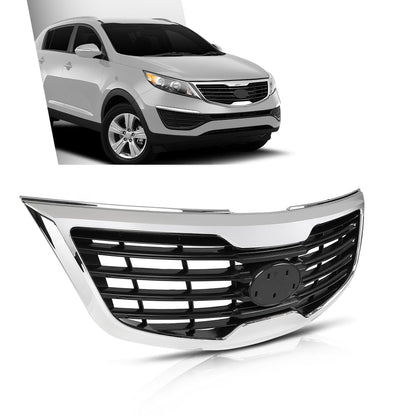 G-PLUS Front Bumper Grille with Chrome Molding Plastic Compatible with Kia Sportage 2011-2012 863503W000, KI1200147 Grill