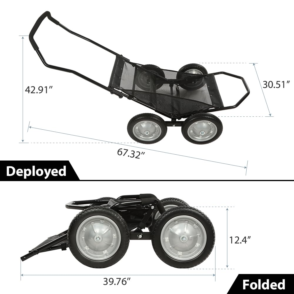 G-PLUS 500 Pounds Capacity Foldable Multi Use Deer Game Recovery Cart Utility Gear Dolly with 4 Oversized Wheels All Terrain Cart Black