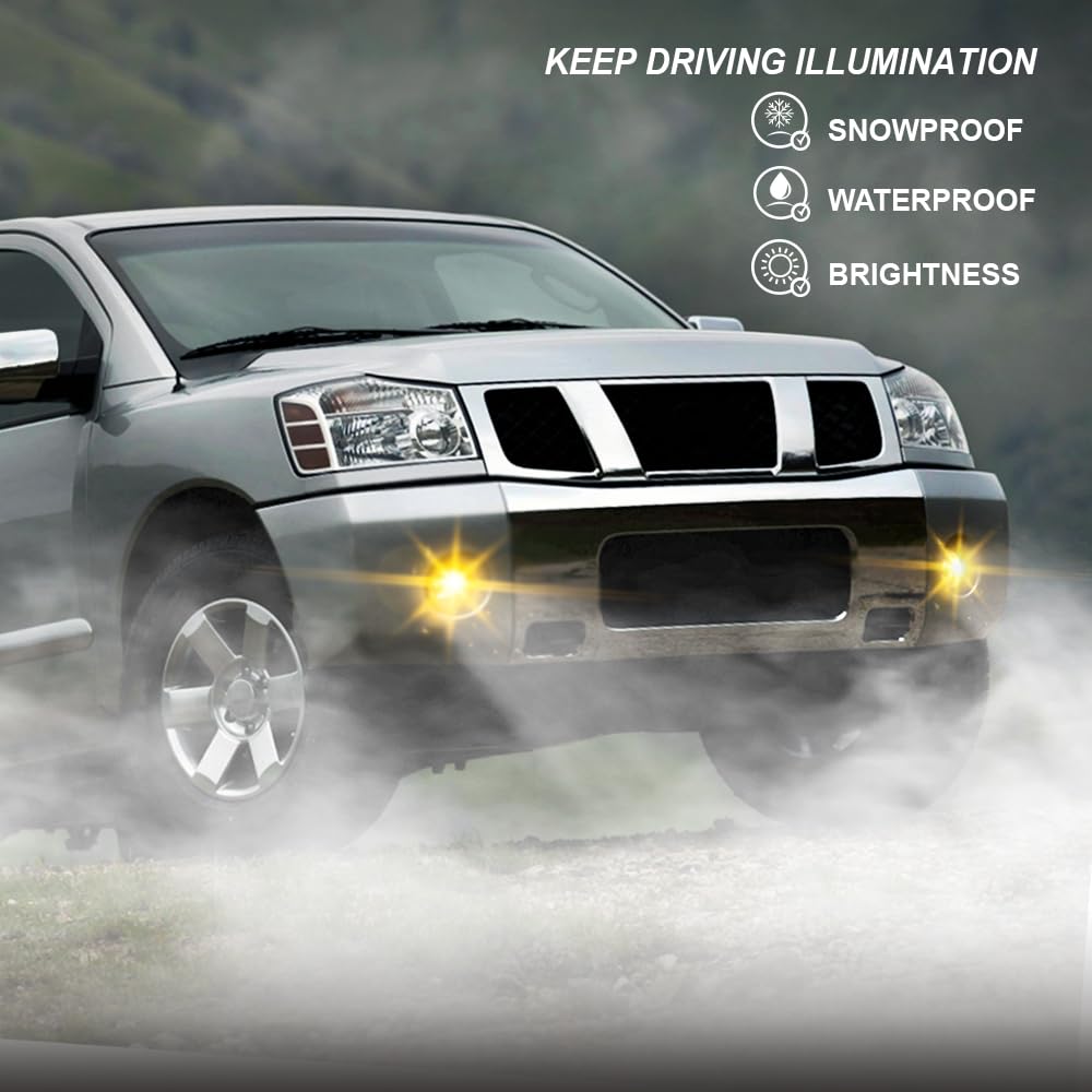 G-PLUS Bumper Fog Lights Compatible with 2004-2015 Nissan Titan/Fit 2005-2007 Nissan Armada Driving Fog Lamps w/Bulbs Left and Right Side neblineros para autos delantero faros antiniebla Yellow
