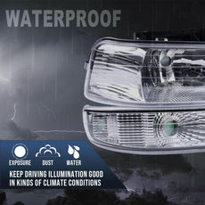 G-PLUS Headlights Assembly for Chevy Silverado Suburban Tahoe 1999-2006 Chrome Housing Product Image
