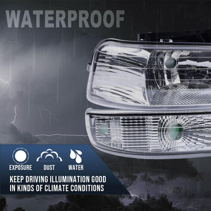 G-PLUS Headlights Compatible with Chevy Silverado 1999 2000 2001 2002,Fit Suburban/Tahoe 2000-2006 Bumper Headlamps, Clear Lens Chrome Housing Clear Reflector Left & Right Side,faros delanteros