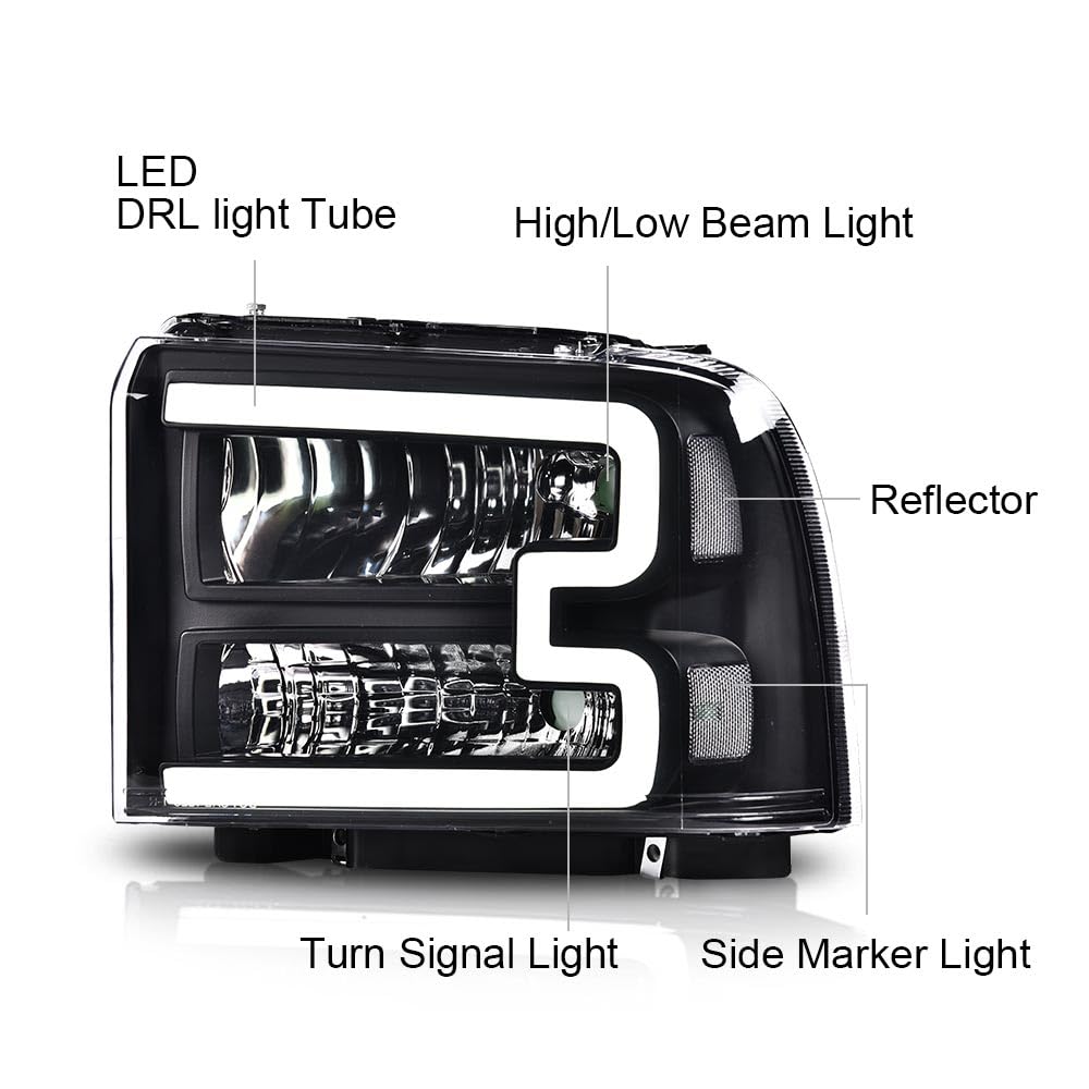 G-PLUS LED Headlights, Compatible with Ford F250 F350 F450 F550 2005 2006 2007 Super Duty Headlamps,Clear Lens Black Housing Clear Reflector Left & Right