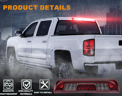 G-PLUS LED 3rd Brake Lights, Compatible with Chevy Silverado/GMC Sierra 1500 2500HD SILVERADO 3500/3500HD 2014-2018 Third Brake Light Cargo Lamps Black Housing Red & White Lens
