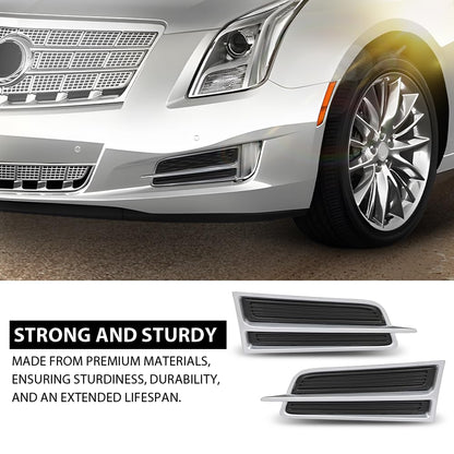 G-PLUS Bumper Grille Fog Light Cover Left & Right Side Compatible with Cadillac XTS 3.6L 2013-2017,Fit Models With Daytime Running Light 20901633, 20901632, GM1039149, GM1038149 Chrome Black
