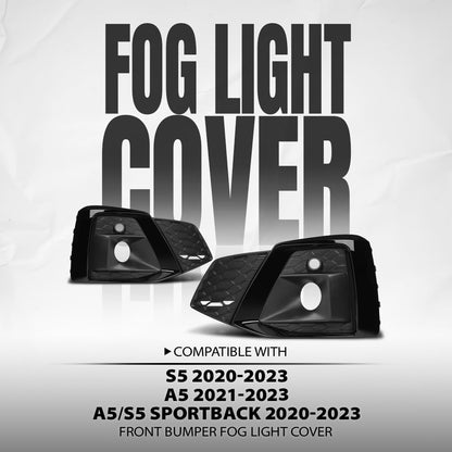 G-PLUS Front Bumper Fog Light Cover Compatible with Audi S5 Sportback / S5 / A5 Sportback / A5 2020 2021 2022 2023 8W6807681T3Q7, 8W6807682T3Q7 Black