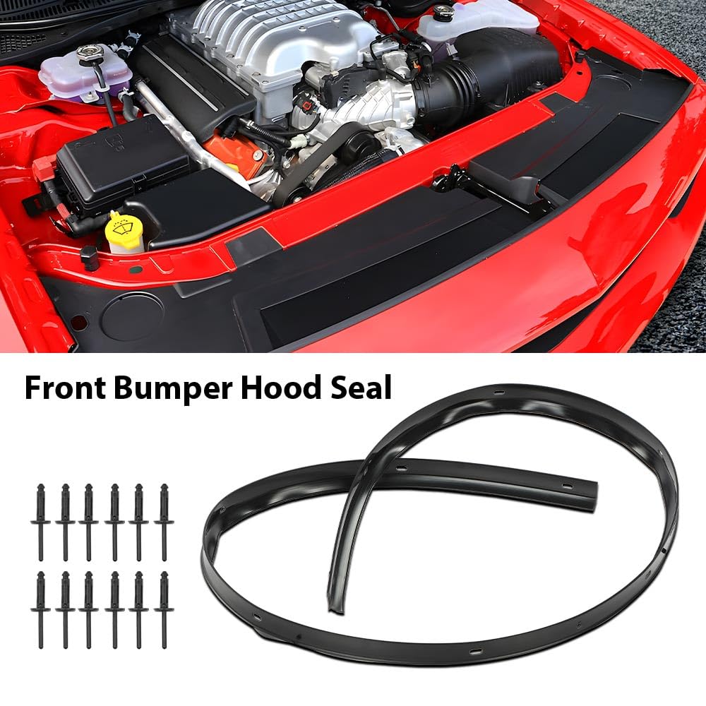 G-PLUS Black Rubber Bumper Hood Seal & Rivets Compatible with Dodge Challenger 2008-2022 68051392AB, 68051392AA