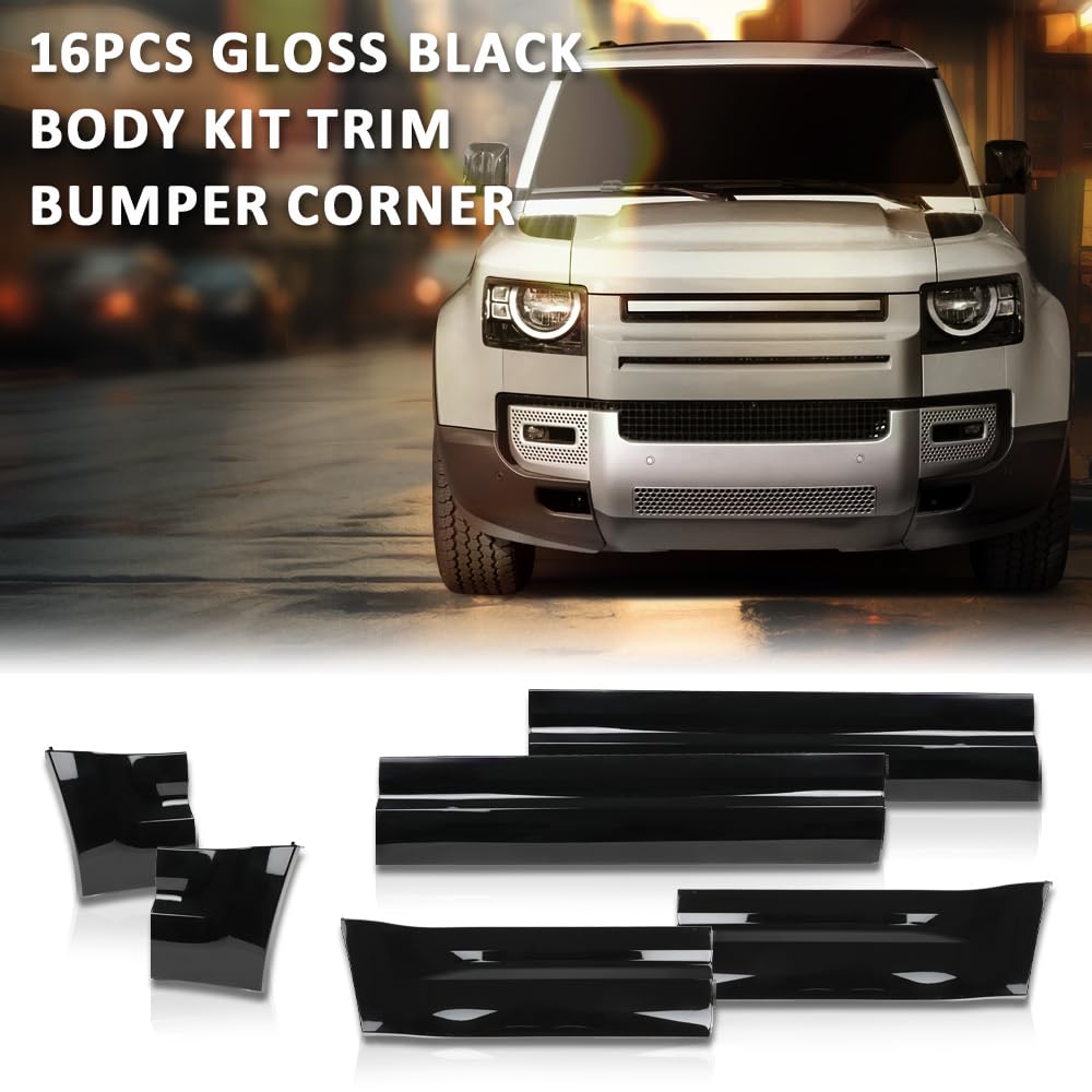 G-PLUS Body Kit Trim Bumper Corner Side Skirts Compatible with Defender L663 110 2020-2024 Gloss Black 16PCS