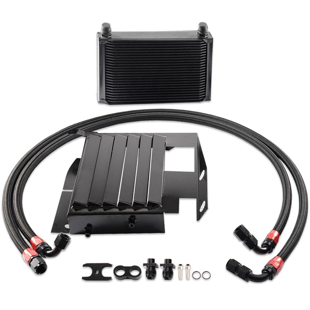 G-PLUS Engine Transmission Oil Cooler Kit Upgrade 25 Row Aluminum Compatible With BMW 3 SERIES 335I E90 E92 N54 Black