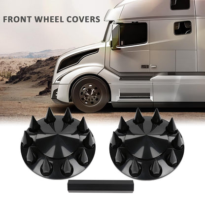 G-PLUS Front Wheel Covers 33mm Spiked Hub Axle Compatible with Semi-Trucks 22.5" and 24.5" Wheels, ABS Plastic Black Pair Semi Truck Hub Covers