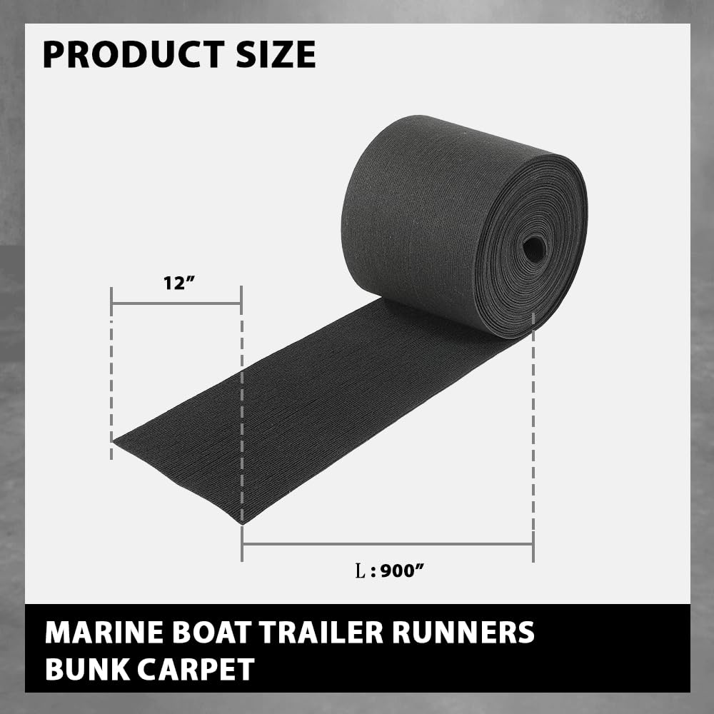 G-PLUS 12" x 75' Outdoor Ribbed Marine Carpet, Boat Trailer Bunk Carpet, Fit Boat Trailer Bunks Runner Docks Black