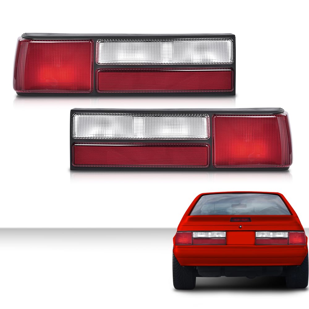 G-PLUS Taillights Taillamps Rear Brake Lights Left&Right w/o Bulbs Compatible with Ford Mustang 1987-1993 E7ZZ13405A, E7ZZ13404A,Red Lens Black Housing Faros Traseros Luces TraserasAssembly
